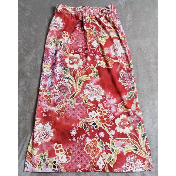 Islander Hawaiian Floral Maxi Skirt Side Button Elastic Back Waist - Picture 2 of 13